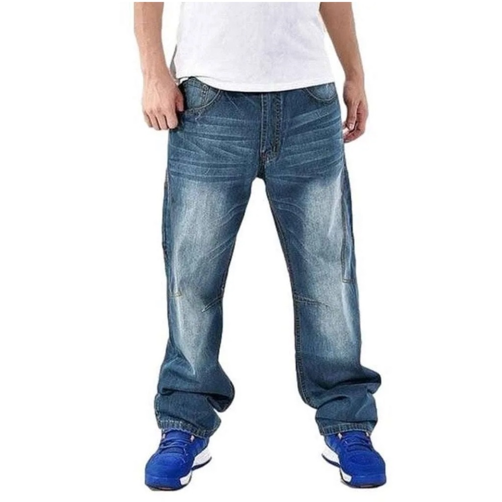 MK Machine Mens Relaxed Straight jeans 38/34 loose pants blue faded cut denim*
